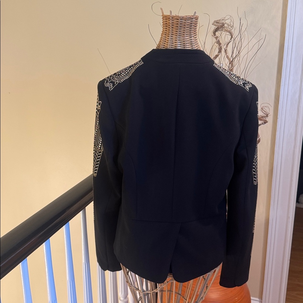 Cache’ Stunning Black Jacket With Silver Gold Met… - image 4